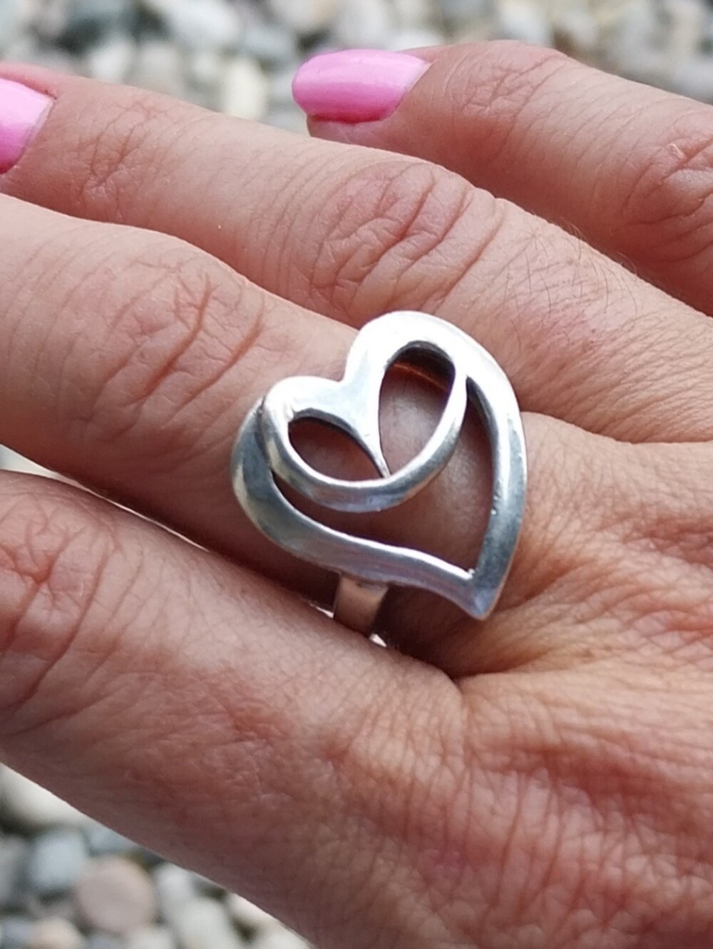 Sterling Silver Open Heart Women's Ring in Silver